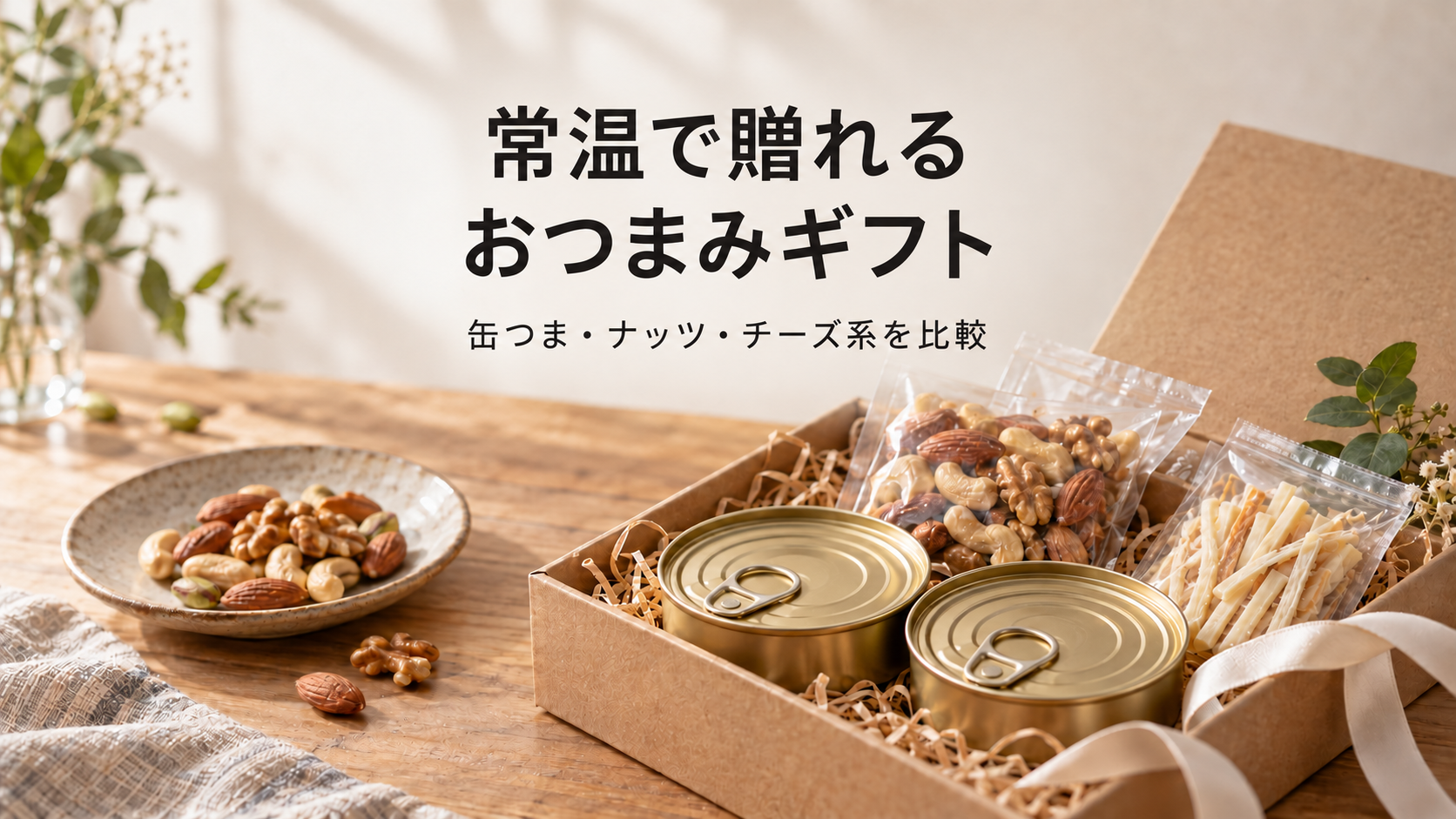 缶詰・ナッツ・チーズ系珍味のギフト箱を描いたイメージ画像