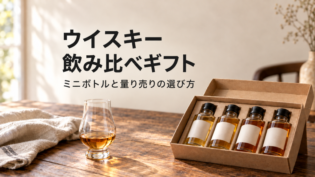 小瓶4本とグラスを配置したウイスキー飲み比べギフトのイメージ画像